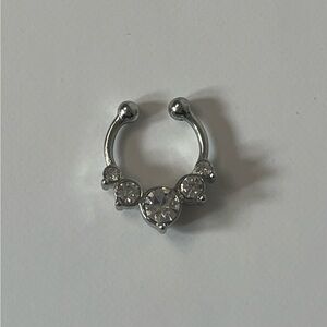 Silver Crystal Faux Septum Ring - Clear Stones